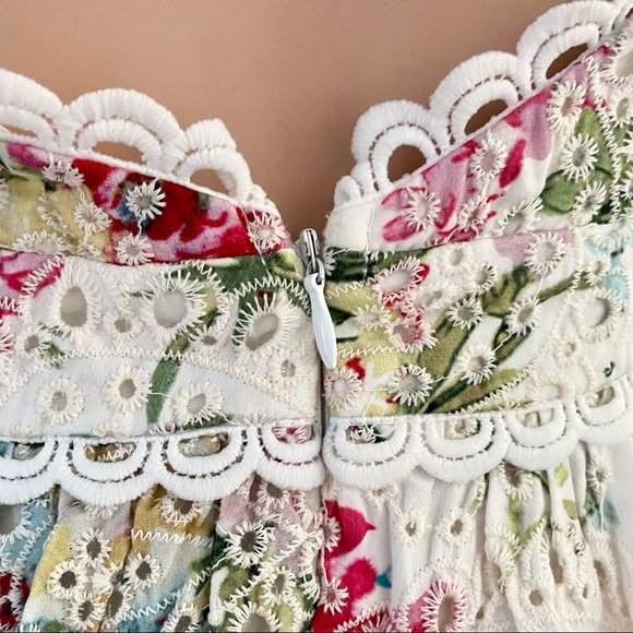 Indikah by Angel Biba Floral Eyelet Apron Mini Dress Size Small - Picture 5 of 11